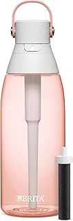 Hard-Sided Plastic Premium Filtering Water Bottle, BPA-Free, Reusable, Replaces 300 Plastic Water Bottles, Filter Lasts 2 Months or 40 Gallons, Includes 1 Filter, Blush - 36 oz.