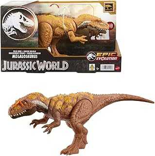 Mattel Jurassic World Wild Roar Dinosaur Toy with Sound & Attack Move, Megalosaurus Posable Action Figure Includes Digital Play, 11 inches Long