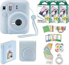 Fujifilm Instax Mini 12 Instant Camera with Case, 60 Fuji Films, Decoration Stickers, Frames Photo Album and More Accessory kit (Pastel Blue)