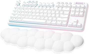 Logitech G715 Wireless Mechanical Gaming Keyboard with LIGHTSYNC RGB, Lightspeed, Linear Switches (GX Red), and Keyboard Palm Rest, PC/Mac Compatible - White Mist (Renewed)