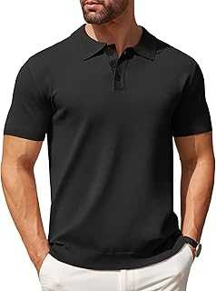 Mens Knit Polo Shirts Casual Short Sleeve Button Down Polo Shirt Classic Golf Shirts