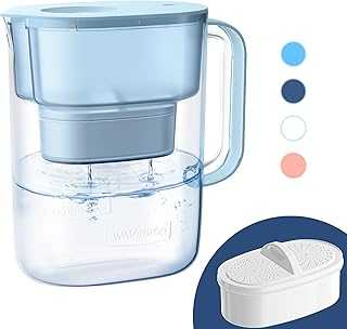 Water Filter Pitcher with 1 Filter, 200-Gallon Long-Life, 10-Cup Large Water Filter Pitcher, NSF Certified, 5X Times Lifetime, Reduces PFOA/PFOS, Chlorine, Blue