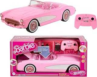 Barbie RC Corvette from Barbie The Movie, Full-Function Remote-Control Toy Car Holds 2 Barbie Dolls