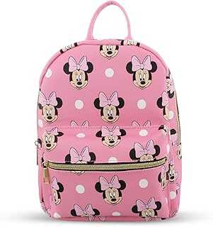 Minnie Mouse with Dots Mini PU Leather Backpack Purse with Adjustable Straps 10 Inch (Pink, One Size)