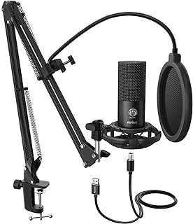 Studio Condenser USB Microphone Computer PC Microphone Kit with Adjustable Boom Arm Stand Shock Mount for Instruments Voice Overs Recording Podcasting YouTube Vocal Gaming Streaming-T669