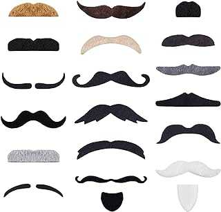 60 Pcs Fake Mustaches Self Adhesive (20 Designs) Novelty Hairy Beard Costume Facial Hair for Christmas Party Supplies Decorations, Suitable for All Ages Multicolored