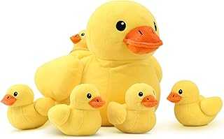 14" Yellow Duck Stuffed Animal with Babies, Ducky Plush Playset with Zipper Pocket, 5pcs Ducklings Toys Plushie Birthday Gift for Kids Boy Girl