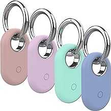 4 Pack Holder Case Compatible with Samsung Galaxy SmartTag 2, Silicone GPS Tracker Protective Case for Galaxy Smart Tag 2 with Key Ring, Anti-Lost Tag Case for Keys(Green,Pink,Purple,Blue)