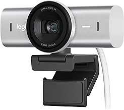 MX Brio Ultra HD 4K Collaboration and Streaming Webcam, 1080p at 60 FPS, Dual Noise Reducing Mics, Show Mode, USB-C, Webcam Cover, Works with Microsoft Teams, Zoom, Google Meet - Pale Grey