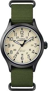 Men's Expedition Scout 40mm Watch – Black Case Cream Dial with Green Fabric Strap