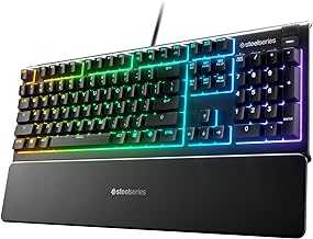 Apex 3 RGB Gaming Keyboard – 10-Zone RGB Illumination – IP32 Water Resistant – Premium Magnetic Wrist Rest (Whisper Quiet Gaming Switch)