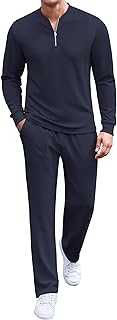 Men's 2 Piece Tracksuit Set Polo Athletic Sweatsuit Quarter Zip Jogging Long Sleeve Casual Sports Outfits