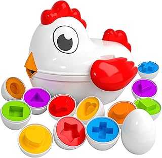 Toddler Chicken Easter Eggs Toys - Color Matched Game Shape Sorter with 6 Toy Eggs for Kids, Fine Motor Skills Sensory Toys, Educational Gifts for 3 4 5 6 Girls Boys Baby