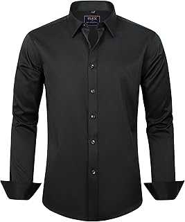 Men's Dress Shirts Solid Long Sleeve Stretch Wrinkle-Free Formal Shirt Business Casual Button Down Shirts