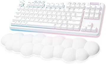 Logitech G715 LIGHTSYNC TKL Wireless Mechanical Gaming Keyboard - Tactile Switches (GX Brown)- with Palm Rest - White Mist (Renewed)