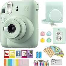 FUJIFILM INSTAX Mini 12 Instant Film Camera | Mint Green Bundled with Instax Accessory Bundle + Cleaning Cloth (8 Items)