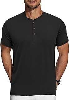 Men's Henley Shirts Short Sleeve Casual Basic Tee Summer Button Henley Soild T Shirts