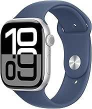 Watch Series 10 [GPS 46mm case] Smartwatch with Silver Aluminium Case with Denim Sport Band - S/M. Fitness Tracker, ECG App, Always-On Retina Display, Water Resistant