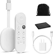 Chromecast - Streaming Device with HDMI Cable and Voice Search Remote - Stream Shows, Music, Photos, Sports from Phone to TV - Includes Cleaning Cloth, Pouch - HD Version - Snow