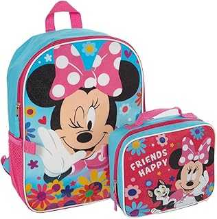 Disney Minnie Mouse Backpack With Lunch Box for Girls | Minnie Mouse Insulated Lunch Bag Lunch Box for Girls, Boys, Toddlers | Minnie Mouse Blue Backpack for School and Reusable Lunchbox