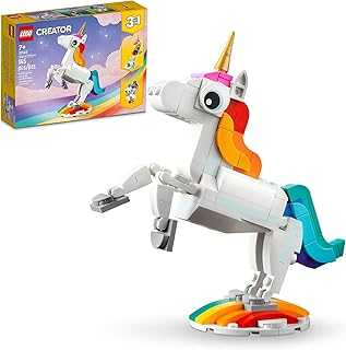 Creator 3 in 1 Magical Unicorn Toy, Transforms from Unicorn to Seahorse to Peacock, Rainbow Animal Figures, Unicorn Gift for Grandchildren, Girls and Boys, Buildable Toys, 31140