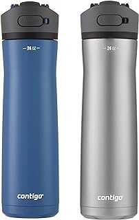 Ashland Chill 2.0 Water Bottle with AUTOSPOUT Lid , Stainless Steel Water Bottle, 24 oz., 2-Pack, Blue Corn and Stainless Steel with Licorice Lid, 24 Oz (Pack of 2)