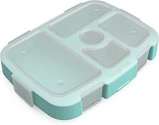 Kids Tray with Transparent Cover - Reusable, BPA-Free, 5-Compartment Meal Prep Container with Built-In Portion Control for Healthy, At-Home Meals & On-the-Go Lunches (Seafoam)