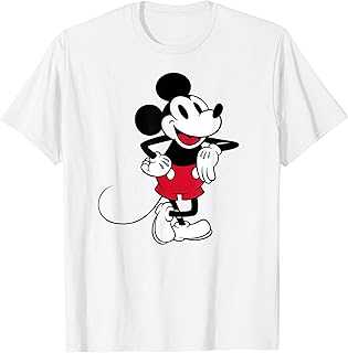 Disney Men's Standing and Smiling Retro Mickey T-Shirt, White, Small