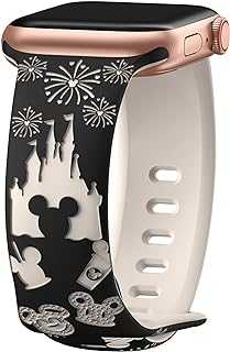 Cartoon Engraved Band Compatible with Apple Watch Bands 40mm 38mm 44mm 45mm 41mm 42mm 49mm Women, Two-Tone Cute Soft Silicone Sport Strap for iWatch Series 10/9/8/SE/7/6/5/4/3/2/1