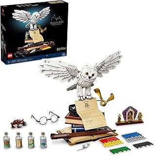 Harry Potter Hogwarts Icons - Collectors' Edition 76391 20th Anniversary Collectable Hedwig Owl Model, with 3 Exclusive Golden Minifigures: Dumbledore, McGonagall and Hagrid; Great Gift Idea