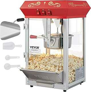 Commercial Popcorn Machine, 8 Oz Kettle, 850 W Countertop Popcorn Maker for 48 Cups per Batch, Theater Style Popper with 3-Switch Control Steel Frame Tempered Glass Doors 2 Scoops 2 Spoons, Red