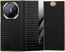 Genuine Leather Case for Huawei Mate XT, Luxury Electroplated Crocodile Pattern Flip Cover Smart Viewing Window All-Inclusive Phone Case,Black