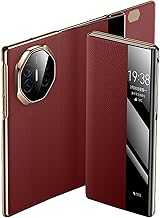 Genuine Leather Case for Huawei Mate XT, Clear View Window Flip Folio Protection Business Luxury Cover Shockproof,Red