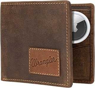 Men’s Bifold Slim RFID Blocking Wallet with Stealth AirTag Holder, Genuine Leather