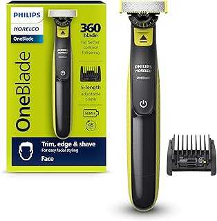 Philips Norelco OneBlade 360 Face, Hybrid Electric Beard Trimmer and Shaver with 5-in-1 Face Stubble Comb, Frustration Free Packaging, QP2724/90