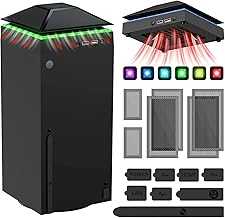 Cooling Fan Dust Proof for Xbox Series X Console with Colorful Light Strip,MENEEA Dust Cover Filter,Rubber Dust Plugs,Low Noise Top Fan with 3 Gears,Cooler&Light Independent Touch Switch, 2 USB Port (Black)