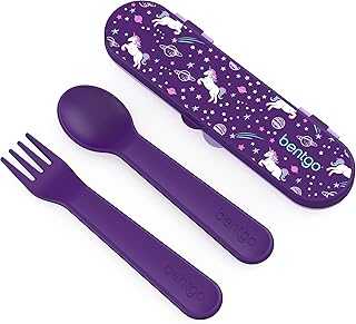 Kids Utensil Set - Reusable Plastic Fork, Spoon & Storage Case - BPA-Free Materials, Easy-Grip Handles, Dishwasher Safe - Ideal for School Lunch, Travel, & Outdoors (Unicorn)