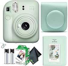 Fujifilm Instax Mini 12 Instant Camera Mint Green Bundle with Fuji Instax Mini Film Value Pack (20 Sheets) + Protective Carrying Case + Photo Album + Microfiber Cleaning Cloth