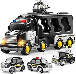 Police Truck Toys for Toddler 3 4 5 6 Years Old Boys - 5-in-1 Friction Power Emergency Vehicle, Police Car Toy for Toddlers 1-3, Carrier Truck Toys for Kids 3-5, for Girl Age 3-9