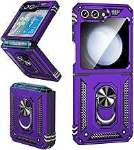 for Samsung Galaxy Z Flip 5 Case with Hinge Protection and 360°Rotate Ring Magnetic Kickstand, for Samsung Z Flip 5 Phone Case for Samsung Galaxy Z Flip 5 5G (Purple)