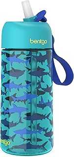 Kids Water Bottle - Leak-Proof, Durable Tritan, BPA-Free 15 oz. Cup for Kids/Toddlers Ages 3+ - Flip-Up Straw & Dishwasher Safe for School, Sports, Daycare & Camp (Sharks)