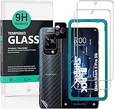 2 Pack Screen Protector For Black Shark 5 Pro 5G 6.67"(Not For Black Shark 5 5G),9H Hardness Tempered Glass,With 1Pc Camera Lens Protector,1Pc Back Carbon Fiber Film,Anti-Scratch