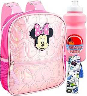 Minnie Mouse Mini Backpack for Girls - Bundle 10" Minnie Mouse Mini Backpack, Water Bottle, and Bookmark | Minnie Mouse Backpack for Toddler Girls