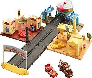 Disney and Pixar Cars On The Road Radiator Springs Tour Toys, Playset with 2 Toy Cars & Light-Up Countdown, Includes Lightning McQueen & Mater Truck