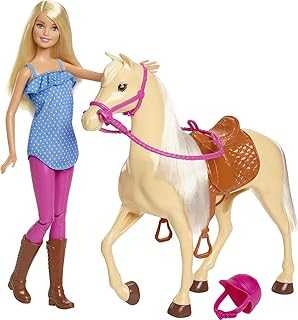 Doll & Toy Horse Set, Blonde Fashion Doll in Riding Outfit & Light Brown Horse with Saddle, Bridle & Reins