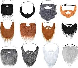 12 Pcs Fake Beard Funny Fake Mustache Costume False Whiskers Facial Hair Disguise Accessories with Adjustable Elastic Rope for Males Costume Halloween Cosplay Supplies