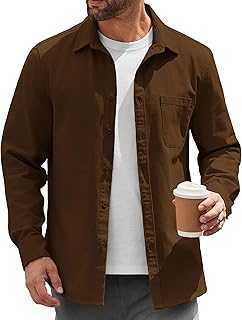 Mens Lightweight Button Down Shirt Jacket Casual Shacket Cotton Overshirt