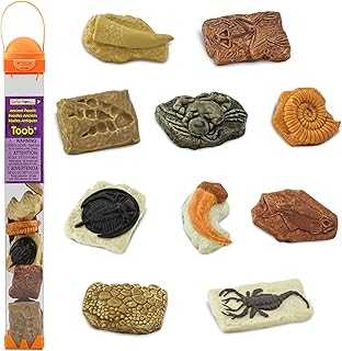 Safari Ltd. Ancient Fossils TOOB - Figurines: Dino Footprint, Giant Crab, Ammonite, Raptor Claw, T-Rex Tooth, Frog Skeleton, Sea Scorpion & More - Educational Toys for Boys, Girls & Kids Ages 3+