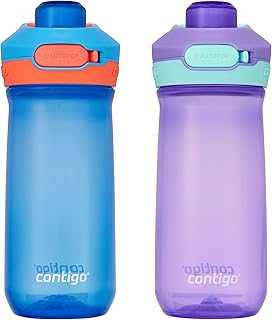 Jessie Kids Water Bottle, Leak-Proof Lid, 14oz, Dishwasher-Safe, Fits Most Cup Holders, 2-Pack Blue Poppy/Coral & Amethyst/Jade