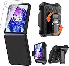 for Motorola Razr Plus 2024 Case with Clip, Moto Razr Plus 2024 Case with Screen Protector [Not fit Razr 2024], Slim Thin Flip Phone Cover and Belt Hip Holster Combo Accessories - Black